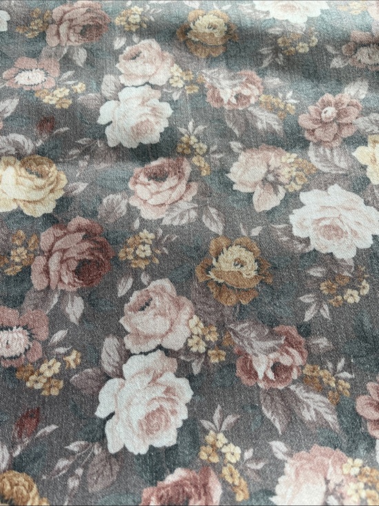 Other - Vintage Floral Rose Grey Print Upholstery Fabric Top in Blush and Mustard